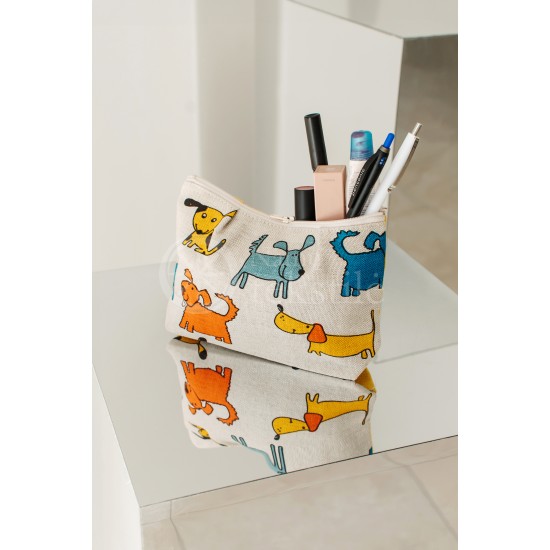 Colourful half-linen cosmetic bag "Puppies"